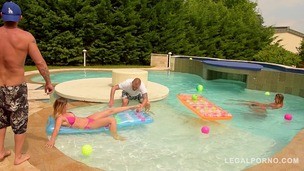 Three big cocks fuck bikini slut Mira Sunset & DP Christen Courtney by the pool GP138 screenshot